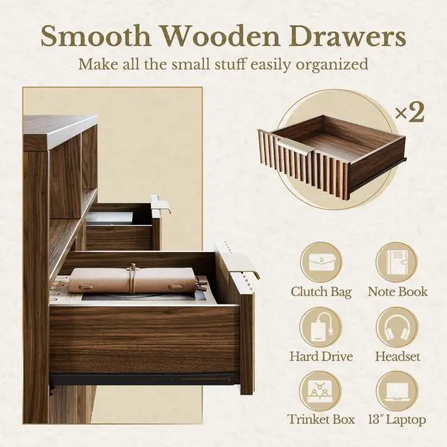 Alt view image 5 of 7 - 4 Drawer File Cabinet, Fluted Wood Lateral Filing Cabinet with Lock and Charging Station for Home Office, Printer Stand with Open Storage Shelves, Fits A4, Letter Size, Black Waulnut