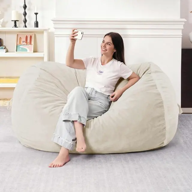 Alt view image 3 of 6 - 4ft Bean Bag Chair Giant Bean Bag Chairs for Adults with Memory Foam Filled, Large Beanbag Chair with Removable Dutch Velvet Cover for Living Room, Bedroom, Dorm, White
