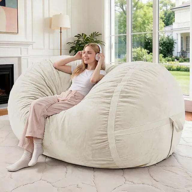 Main image of 4ft Bean Bag Chair Giant Bean Bag Chairs for Adults with Memory Foam Filled, Large Beanbag Chair with Removable Dutch Velvet Cover for Living Room, Bedroom, Dorm, White