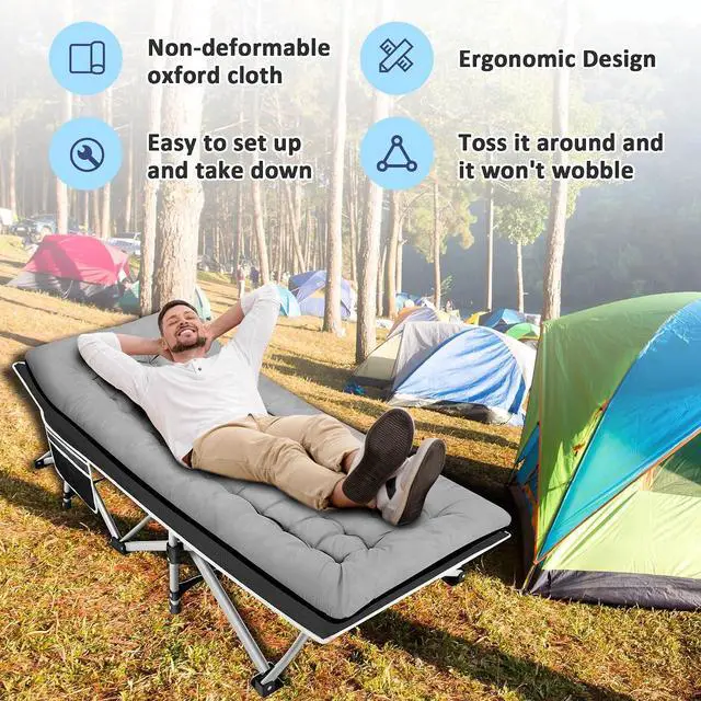 Alt view image 6 of 7 - Camping Cot, Portable Camping Cot for Adult, 28" Wide Sleeping Cot Max Load 600LBS with Thick Mattress and Carry Bag, Portable Camping Bed for Outdoor Camping/Office, Home Nap