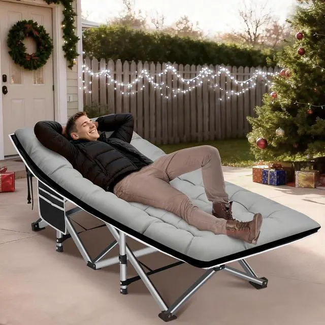 Alt view image 2 of 7 - Camping Cot, Portable Camping Cot for Adult, 28" Wide Sleeping Cot Max Load 600LBS with Thick Mattress and Carry Bag, Portable Camping Bed for Outdoor Camping/Office, Home Nap