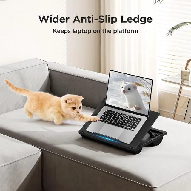 Alt view image 6 of 7 - Lap Desk, Portable Laptop Stand Fits Up to 15.6 Inch Laptops, Adjustable with 8 Angles Lap Desks for Adults - Dual Cushion Desk for Sofa, Bed, Car or Work Table