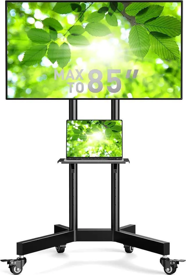 Main image of Rolling TV Stand, Mobile TV Stand on Wheels for 32-85 Inch Screens up to 132 lbs, Height Adjustable Mobile TV Cart with Metal Shelf, Rolling TV Cart with Lockable Wheels Max VESA 600x400mm