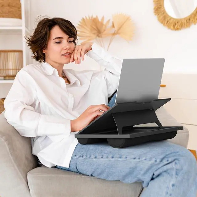 Alt view image 7 of 7 - Lap Desk, Portable Laptop Stand Fits Up to 15.6 Inch Laptops, Adjustable with 8 Angles Lap Desks for Adults - Dual Cushion Desk for Sofa, Bed, Car or Work Table