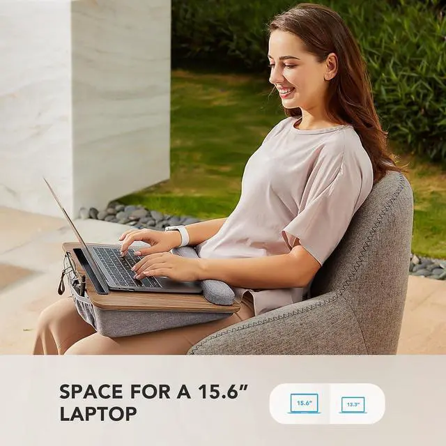 Alt view image 2 of 7 - Laptop Lap Desk - Portable Lap Desk with Pillow Cushion, Fits up to 15.6 inch Laptop, with Anti-Slip Strip & Storage Function for Home Office Students Use as Computer Laptop Stand, Book Tablet