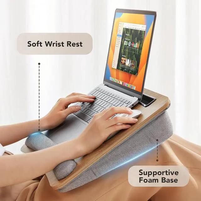 Alt view image 3 of 7 - Laptop Lap Desk - Portable Lap Desk with Pillow Cushion, Fits up to 15.6 inch Laptop, with Anti-Slip Strip & Storage Function for Home Office Students Use as Computer Laptop Stand, Book Tablet