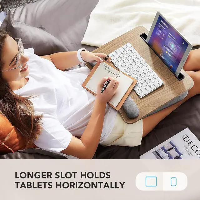 Alt view image 6 of 7 - Laptop Lap Desk - Portable Lap Desk with Pillow Cushion, Fits up to 15.6 inch Laptop, with Anti-Slip Strip & Storage Function for Home Office Students Use as Computer Laptop Stand, Book Tablet