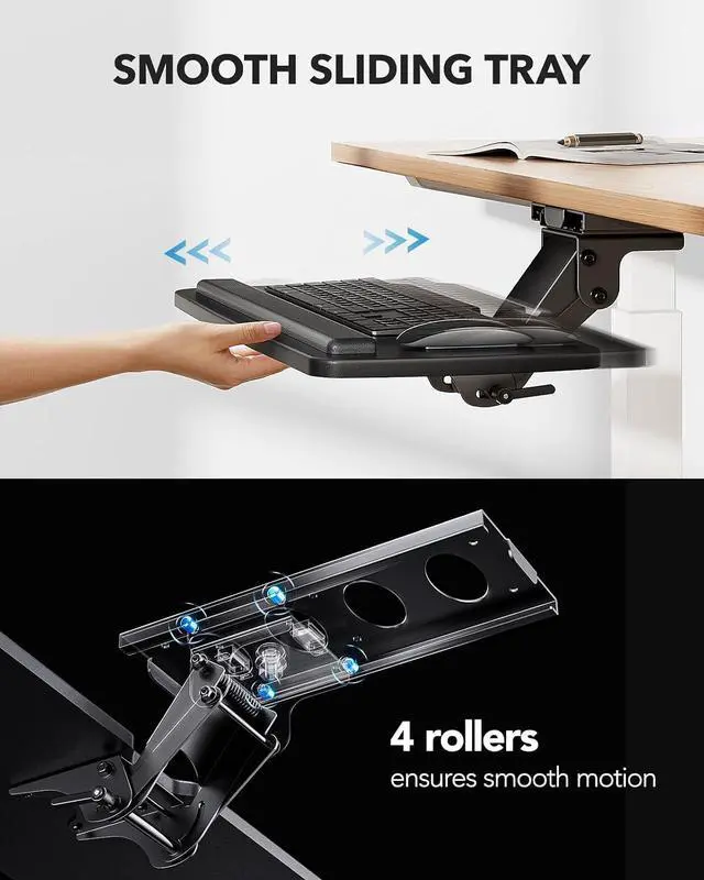 Alt view image 7 of 7 - Keyboard Tray Under Desk, 360 Adjustable Ergonomic Sliding Keyboard & Mouse Tray, Under Desk Keyboard Tray Slide Out, Keyboard Holder Under Desk for Typing in Home, Office Work, 25"W x 9.84"D