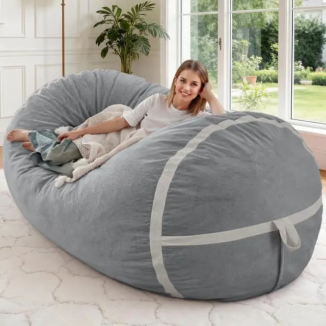 Main image of 5ft Bean Bag Chair Giant Bean Bag Chairs for Adults with Memory Foam Filled, Large Beanbag Chair with Removable Dutch Velvet Cover for Living Room, Bedroom, Dorm, Light Grey