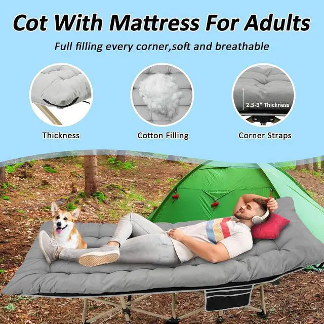 Alt view image 5 of 7 - Camping Cot, Portable Camping Cot for Adult, 28" Wide Sleeping Cot Max Load 600LBS with Thick Mattress and Carry Bag, Portable Camping Bed for Outdoor Camping/Office, Home Nap