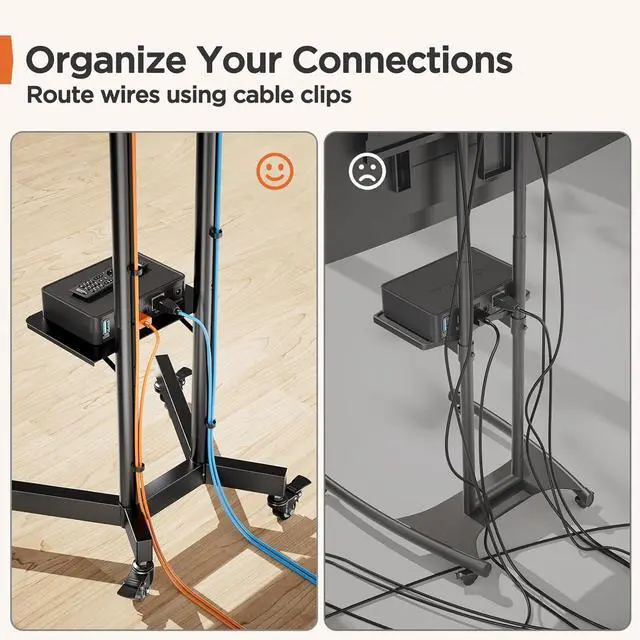 Alt view image 4 of 7 - Rolling TV Stand, Mobile TV Stand on Wheels for 32-85 Inch Screens up to 132 lbs, Height Adjustable Mobile TV Cart with Metal Shelf, Rolling TV Cart with Lockable Wheels Max VESA 600x400mm