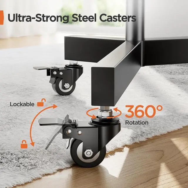 Alt view image 6 of 7 - Rolling TV Stand, Mobile TV Stand on Wheels for 32-85 Inch Screens up to 132 lbs, Height Adjustable Mobile TV Cart with Metal Shelf, Rolling TV Cart with Lockable Wheels Max VESA 600x400mm