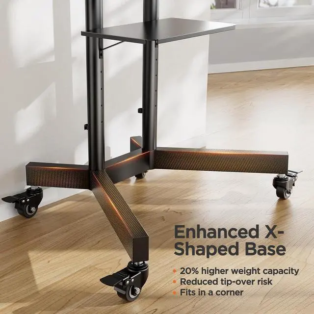 Alt view image 7 of 7 - Rolling TV Stand, Mobile TV Stand on Wheels for 32-85 Inch Screens up to 132 lbs, Height Adjustable Mobile TV Cart with Metal Shelf, Rolling TV Cart with Lockable Wheels Max VESA 600x400mm