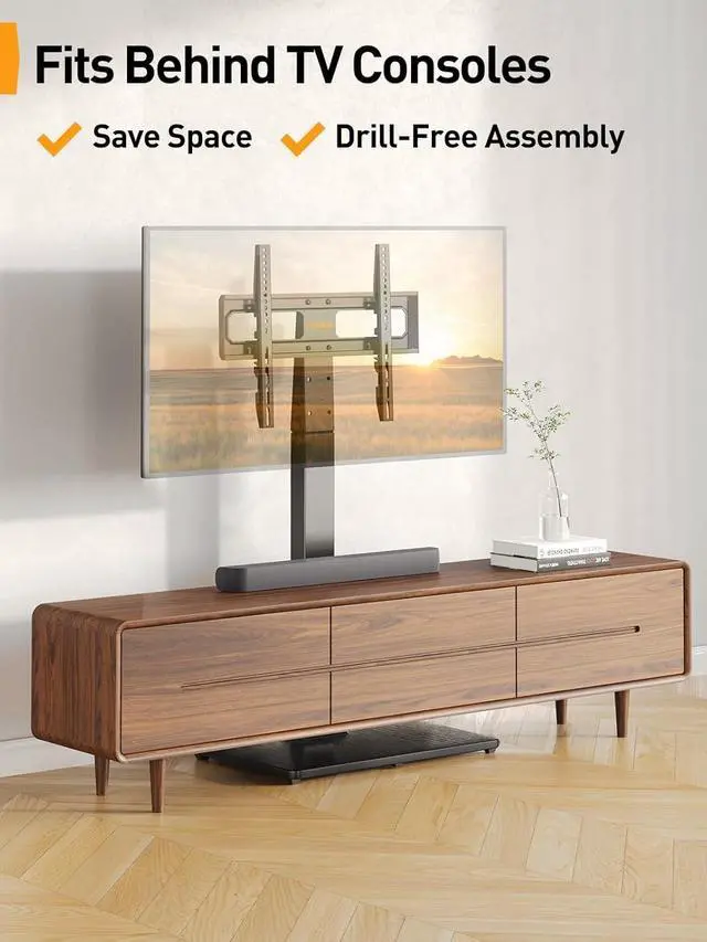 Alt view image 6 of 6 - Floor TV Stand with Mount for 32-70 inch TVs up to 88lbs, Floor Standing TV Stand with 9 Height Adjustment, TV Swivel Stand for Living Room with Wood Base, Max VESA 400x400mm, PGFS09