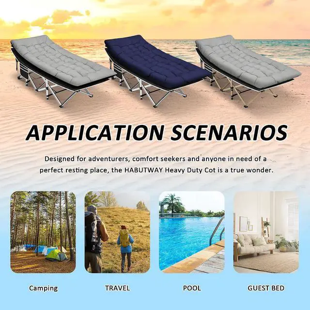 Alt view image 7 of 7 - Camping Cot, Portable Camping Cot for Adult, 28" Wide Sleeping Cot Max Load 600LBS with Thick Mattress and Carry Bag, Portable Camping Bed for Outdoor Camping/Office, Home Nap