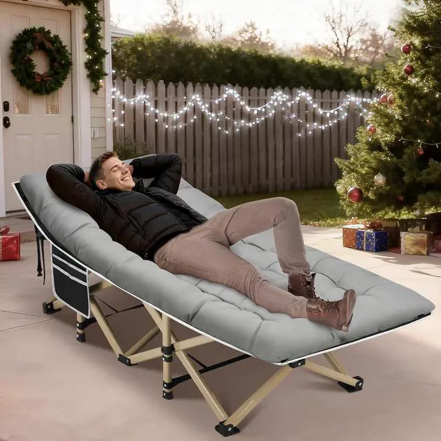 Alt view image 2 of 7 - Camping Cot, Portable Camping Cot for Adult, 28" Wide Sleeping Cot Max Load 600LBS with Thick Mattress and Carry Bag, Portable Camping Bed for Outdoor Camping/Office, Home Nap
