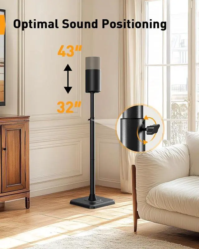 Alt view image 3 of 7 - Speaker Stands Compatible with Sonos Era 100, One, One SL, Play:1, 32-43 Height Adjustable Floor Speaker Stand, Surround Sound Speaker Stand with Cable Management up to 13.2 lbs, PGSS13