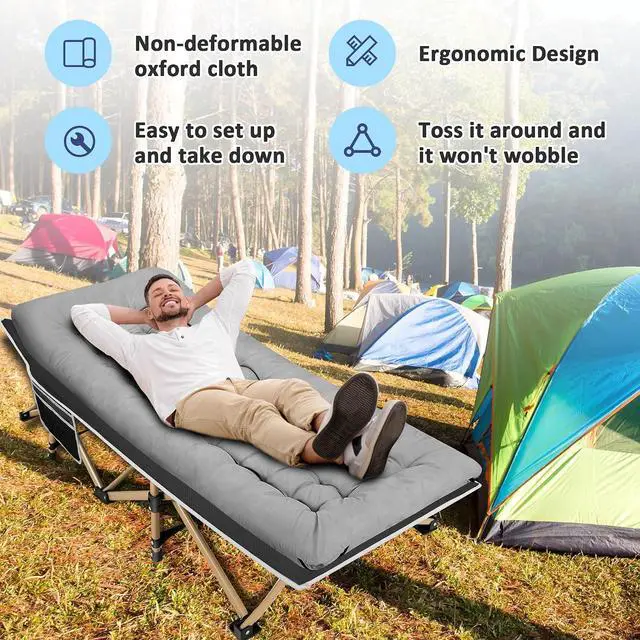 Alt view image 6 of 7 - Camping Cot, Portable Camping Cot for Adult, 28" Wide Sleeping Cot Max Load 600LBS with Thick Mattress and Carry Bag, Portable Camping Bed for Outdoor Camping/Office, Home Nap