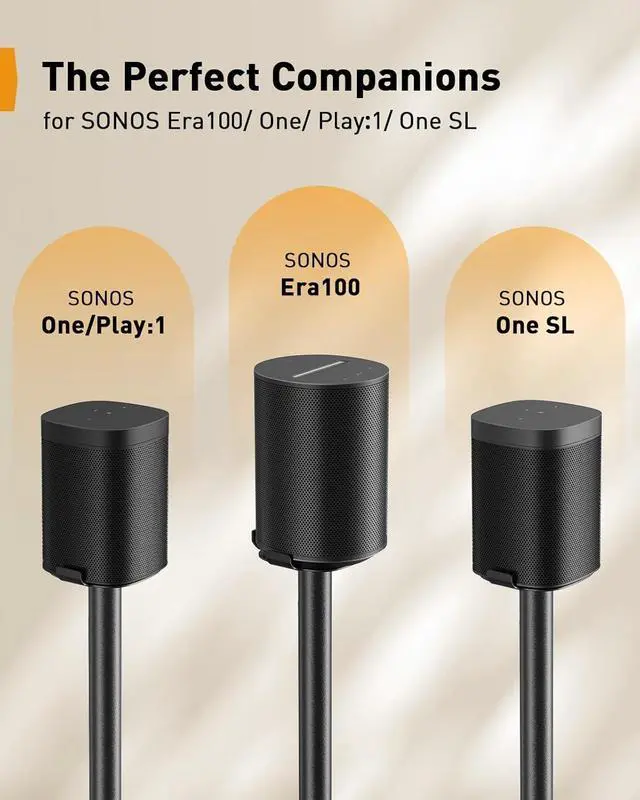 Alt view image 4 of 7 - Speaker Stands Compatible with Sonos Era 100, One, One SL, Play:1, 32-43 Height Adjustable Floor Speaker Stand, Surround Sound Speaker Stand with Cable Management up to 13.2 lbs, PGSS13