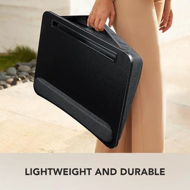 Alt view image 7 of 7 - Laptop Lap Desk - Portable Lap Desk with Pillow Cushion, Fits up to 15.6 inch Laptop, with Anti-Slip Strip & Storage Function for Home Office Students Use as Computer Laptop Stand- Black