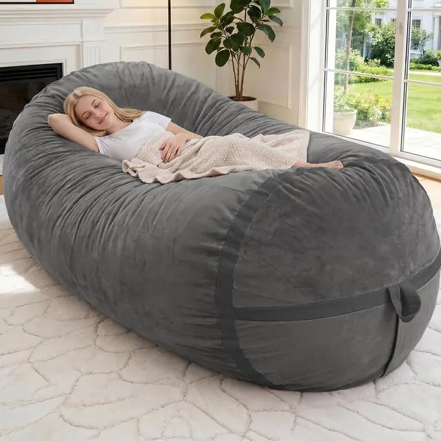 Main image of 6ft Bean Bag Chair Giant Bean Bag Chairs for Adults with Memory Foam Filled, Large Beanbag Chair with Removable Dutch Velvet Cover for Living Room, Bedroom, Dorm, Dark Grey