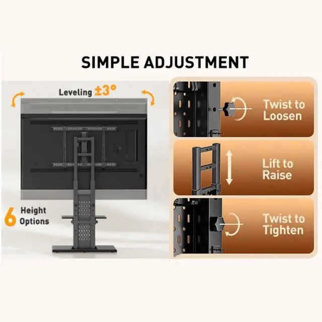 Alt view image 2 of 7 - Floor TV Stand with Mount for 32-86" TVs up to 132 lbs, Tall TV Stand with Pegboard and 6 Height Settings, TV Swivel Stand with Wooden Base, Max VESA 600x400mm PGFS13