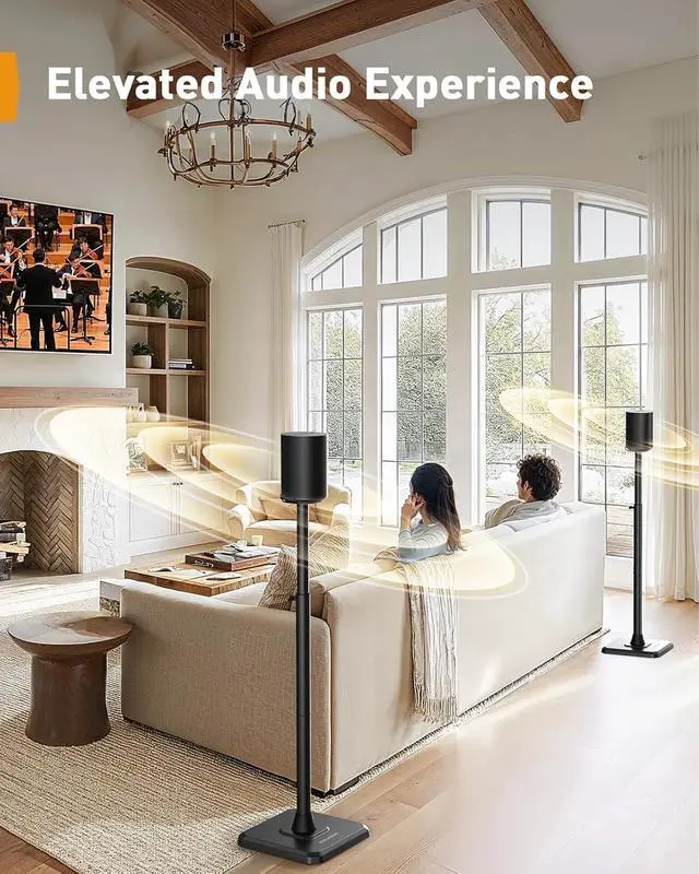 Alt view image 7 of 7 - Speaker Stands Compatible with Sonos Era 100, One, One SL, Play:1, 32-43 Height Adjustable Floor Speaker Stand, Surround Sound Speaker Stand with Cable Management up to 13.2 lbs, PGSS13