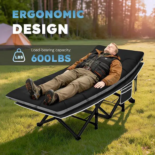 Alt view image 5 of 7 - Camping Cot, Portable Camping Cot for Adult, 28" Wide Sleeping Cot Max Load 600LBS with Thick Mattress and Carry Bag, Portable Camping Bed for Outdoor Camping/Office, Home Nap