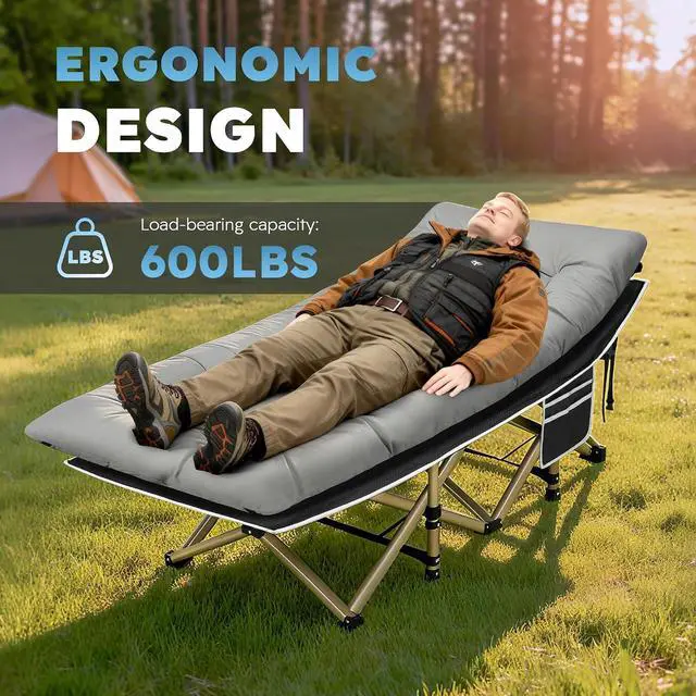 Alt view image 3 of 7 - Camping Cot, Portable Camping Cot for Adult, 28" Wide Sleeping Cot Max Load 600LBS with Thick Mattress and Carry Bag, Portable Camping Bed for Outdoor Camping/Office, Home Nap