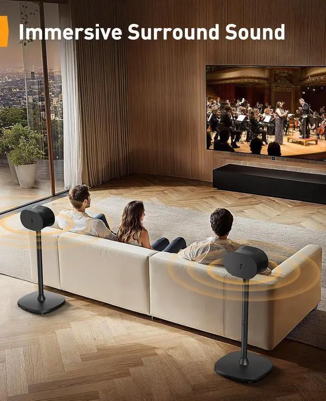 Alt view image 2 of 7 - Speaker Stand Pair for Sonos Era 300 Speakers, All-Metal 32 Tall Floor Speaker Stand with Cable Management, Enlarged Base, Easy 3-Step Setup, 360° Surround Sound Speaker Stand