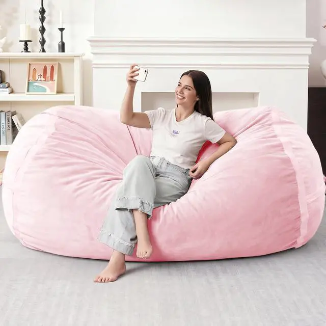 Alt view image 3 of 6 - 6ft Bean Bag Chair Giant Bean Bag Chairs for Adults with Memory Foam Filled, Large Beanbag Chair with Removable Dutch Velvet Cover for Living Room, Bedroom, Dorm, Pink