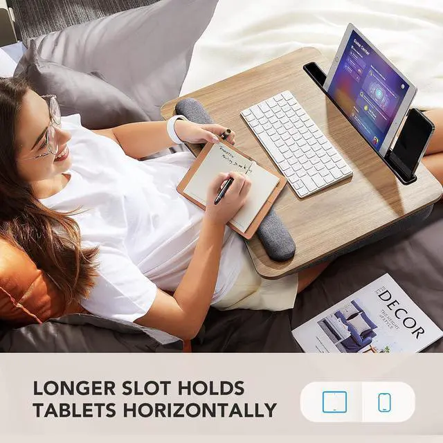 Alt view image 7 of 7 - Laptop Lap Desk - Portable Lap Desk with Pillow Cushion, Fits up to 17 inch Laptop, with Anti-Slip Strip & Storage Function for Home Office Students Use as Computer Laptop Stand, Book Tablet