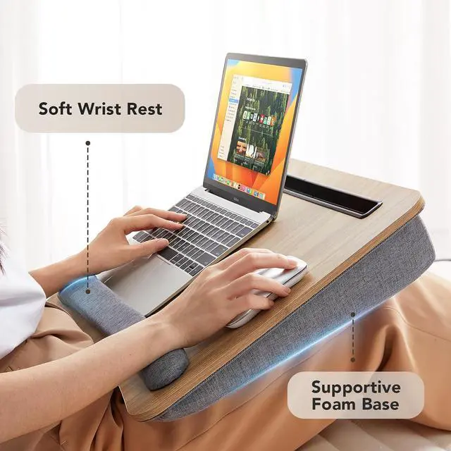 Alt view image 6 of 7 - Laptop Lap Desk - Portable Lap Desk with Pillow Cushion, Fits up to 17 inch Laptop, with Anti-Slip Strip & Storage Function for Home Office Students Use as Computer Laptop Stand, Book Tablet
