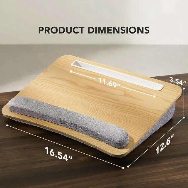 Alt view image 4 of 7 - Laptop Lap Desk - Portable Lap Desk with Pillow Cushion, Fits up to 15.6 inch Laptop, with Anti-Slip Strip & Storage Function for Home Office Students Use as Computer Laptop Stand - Light Wood