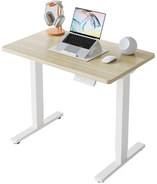 Main image of 32" Small Electric Standing Desk Adjustable Height, 4 Memory Height Settings, Sit Stand Up Desk for Home Office & Computer Workstation, LightWalnut