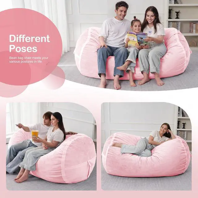 Alt view image 5 of 6 - 6ft Bean Bag Chair Giant Bean Bag Chairs for Adults with Memory Foam Filled, Large Beanbag Chair with Removable Dutch Velvet Cover for Living Room, Bedroom, Dorm, Pink