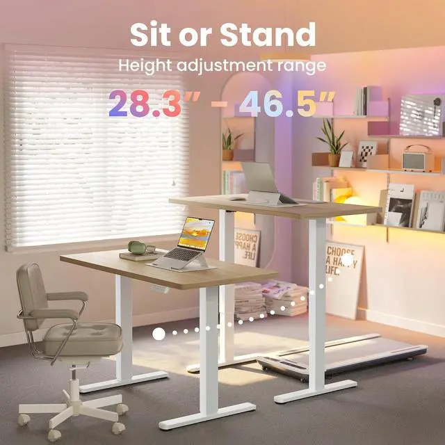 Alt view image 4 of 7 - 63 x 28 inch Electric Standing Desk Adjustable Height, 4 Memory Height Settings, Sit Stand Up Desk for Home Office & Computer Workstation, Light Walnut
