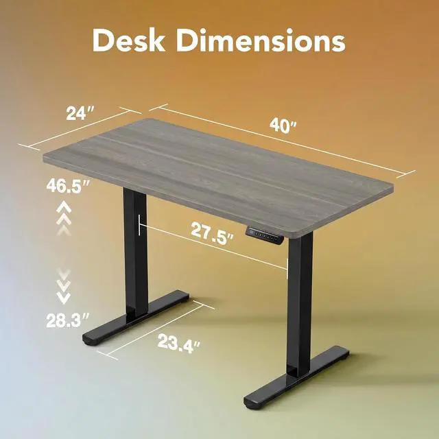 Alt view image 3 of 7 - Electric Standing Desk, 40 x 24 Inch Height Adjustable Computer Desk with Storage Bag, 4 Height Memory Settings, Sit Stand Up Desk for Home Office, Grey