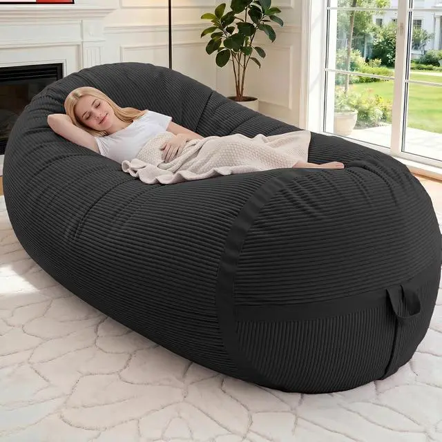 Main image of Bean Bag Chair, 6FT Giant Bean Bag Chair with Memory Foam, Ultra-Soft Corduroy Cover & Zipper Design, Portable Handle Comfy Bean Bag Sofa for Living Room, Bedroom, No Assembly - Black