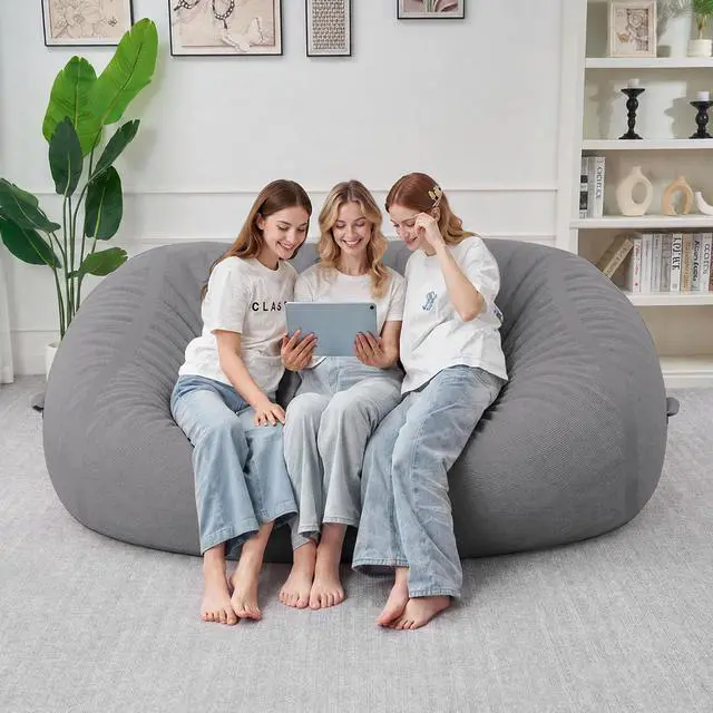 Alt view image 3 of 6 - Bean Bag Chair, 6FT Large Bean Bag Chair with Removable Cover, Comfy Beanbag Chair with Memory Foam Filling, Bean Bag Sofa for Living Room Bedroom Reading Room, Light Grey