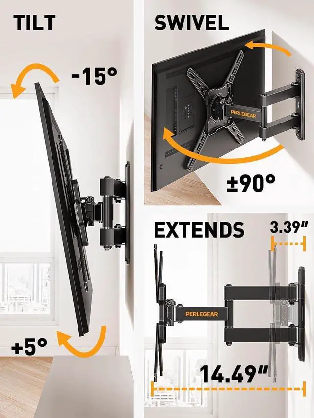 Alt view image 5 of 7 - Full Motion TV Wall Mount for Most 2650 Inch TVs, Max VESA 300 x 300mm, TV Monitor Wall Mount Bracket with Rotation, Swivel, Tilt, Extension and Leveling Adjustment, Holds up to 55 lbs