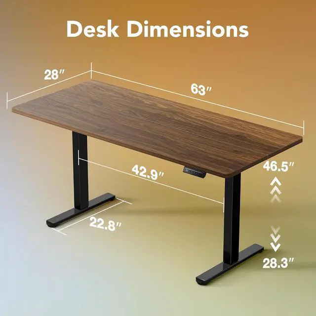 Alt view image 2 of 7 - 63 x 28 inch Electric Standing Desk Adjustable Height, 4 Memory Height Settings, Sit Stand Up Desk for Home Office & Computer Workstation, Black Walnut