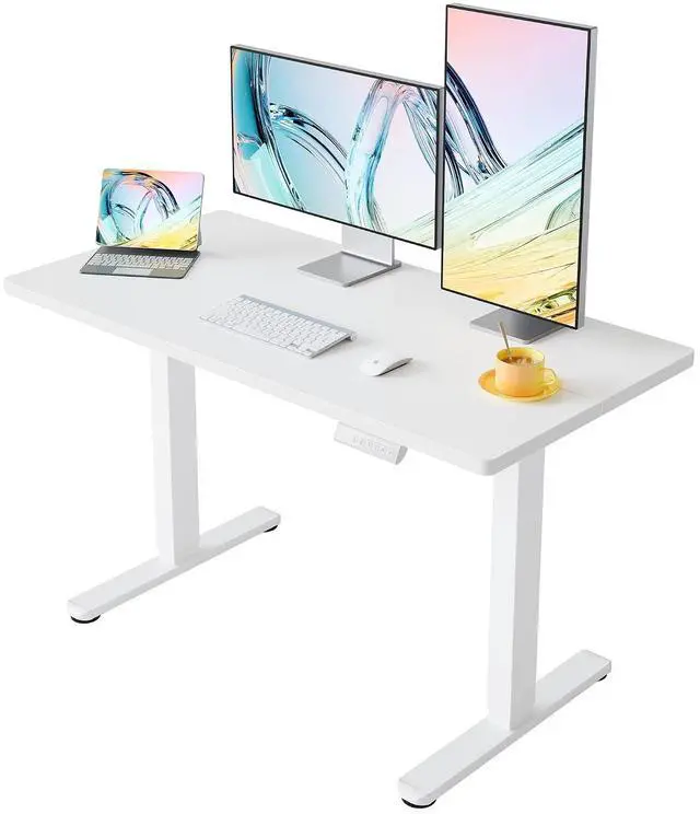 Main image of Electric Standing Desk, 48 x 28 Inch Height Adjustable Computer Desk with Storage Bag, 4 Height Memory Settings, Sit Stand Up Desk for Home Office, White