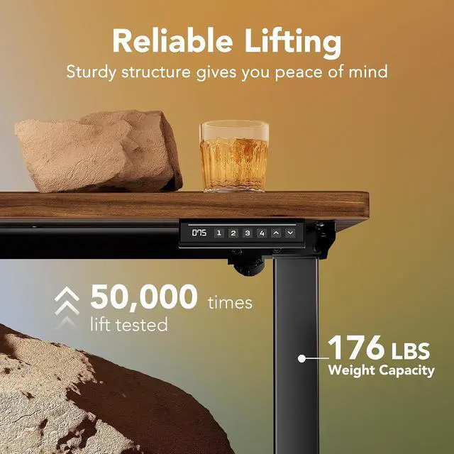 Alt view image 4 of 7 - 63 x 28 inch Electric Standing Desk Adjustable Height, 4 Memory Height Settings, Sit Stand Up Desk for Home Office & Computer Workstation, Black Walnut