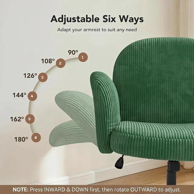 Alt view image 4 of 7 - Criss Cross Office Chair for Girls, Desk Chair with Adjustable Armrests, Soft Corduroy Fabric for Small Spaces, Home Office Computer Chair for Petite Women, Deep Green
