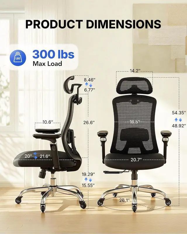 Alt view image 2 of 7 - Ergonomic Office Chair with 6D Armrest, Seat Depth Adjustment, Lumbar Support, Quiet Rubber Caster, High Back Mesh Gaming Chair with 3D Headrest, Big and Tall Chair for Home Office, Pack of 10