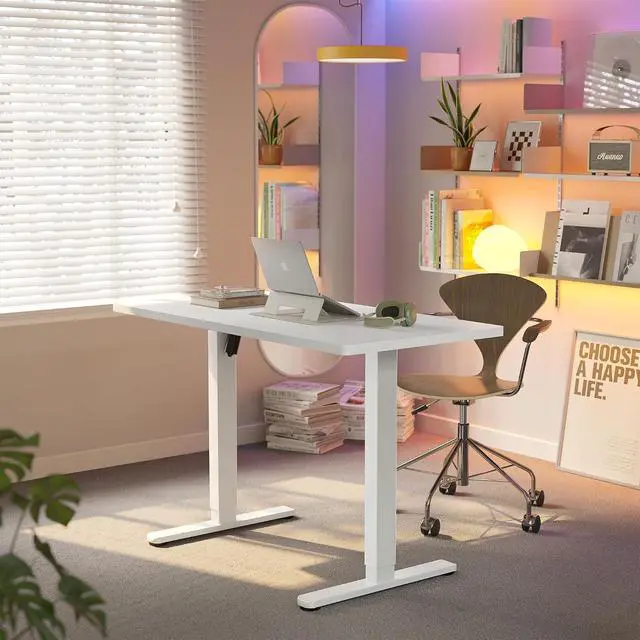 Alt view image 2 of 7 - Electric Standing Desk, 48 x 28 Inch Height Adjustable Computer Desk with Storage Bag, 4 Height Memory Settings, Sit Stand Up Desk for Home Office, White