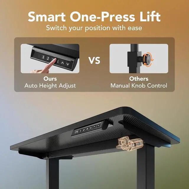 Alt view image 6 of 7 - Electric Standing Desk, 63" x 28" Height Adjustable Desk, 4 Memory Height Settings, Sit to Stand Up Desk for Home Office, with Headphone Hook, Cable Manager, Carbon Fiber Black