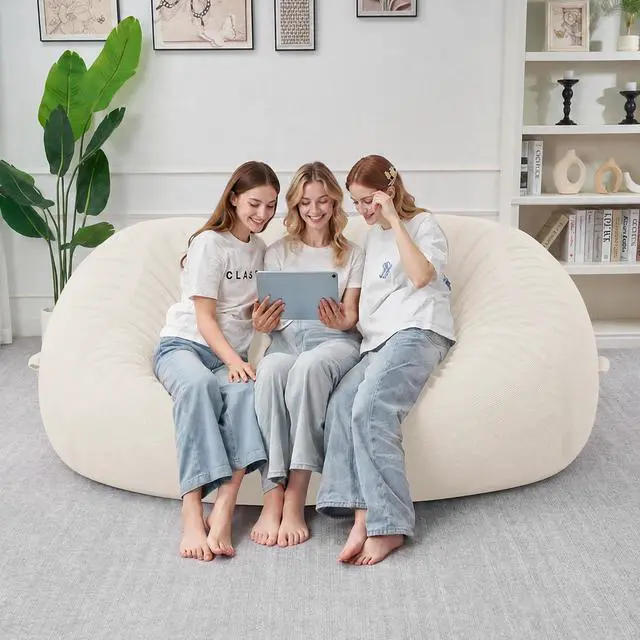 Alt view image 3 of 6 - Bean Bag Chair, 6FT Large Bean Bag Chair with Removable Cover, Comfy Beanbag Chair with Memory Foam Filling, Bean Bag Sofa for Living Room Bedroom Reading Room, White