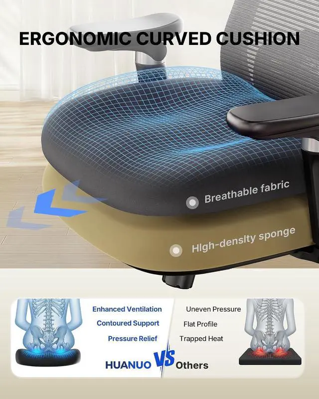 Alt view image 5 of 7 - Ergonomic Office Chair with 6D Armrest, Seat Depth Adjustment, Lumbar Support, Quiet Rubber Caster, High Back Mesh Gaming Chair with 3D Headrest, Big and Tall Chair for Home Office, Pack of 10